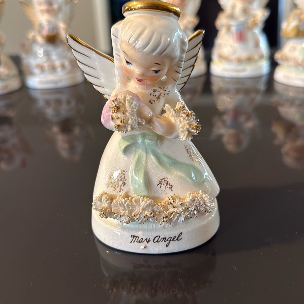 Napco Japan May Birthday Angel Vintage 1950s Figurine Springtime Bouquet